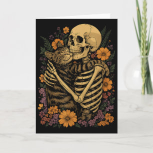 Skeleton Hugging Cat Floral Halloween Cats Lover  Card