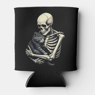 Skeleton Hugging Cat Funny Halloween Cat Lover Can Cooler