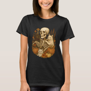 Skeleton Hugging Cat Funny Halloween Cat Lover Cat T-Shirt