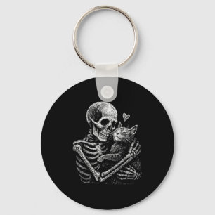 Skeleton hugging cat funny kitten skull lover men keychain
