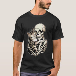 Skeleton Hugging Cat Funny Spooky Halloween Pet Lo T-Shirt
