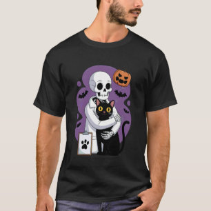 Skeleton Hugging Cat Funny Vet Cat Lover Halloween T-Shirt