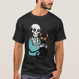 Skeleton Hugging Cat Funny Vet Cat Lover Halloween T-Shirt
