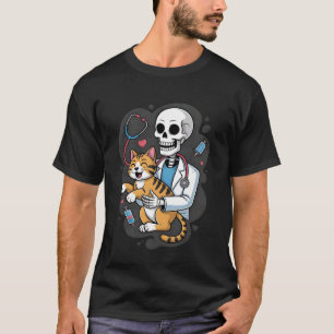 Skeleton Hugging Cat Funny Vet Cat Lover Halloween T-Shirt