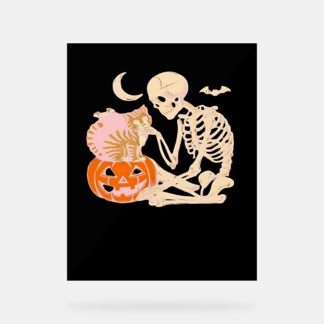 Skeleton Hugging Cat Halloween Amoureux des chats  (Recto)