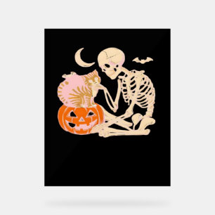 Skeleton Hugging Cat Halloween Cat Lover Cat Class Acrylic Sign