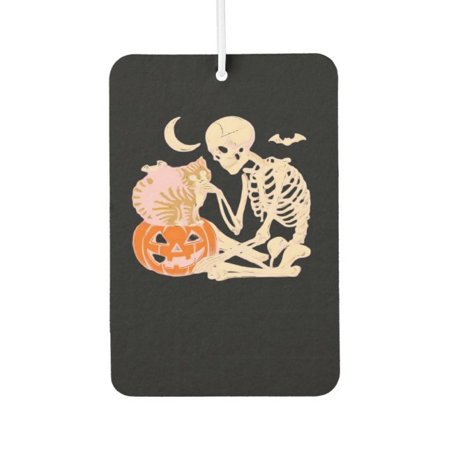 Skeleton Hugging Cat Halloween Cat Lover Cat Class Air Freshener (Front)