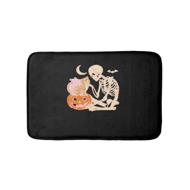 Skeleton Hugging Cat Halloween Cat Lover Cat Class Bath Mat (Front)