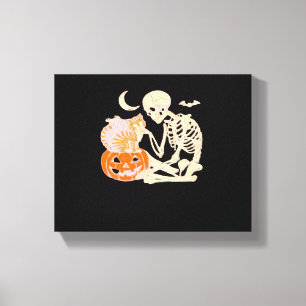 Skeleton Hugging Cat Halloween Cat Lover Cat Class Canvas Print