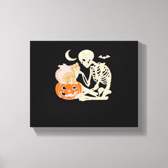 Skeleton Hugging Cat Halloween Cat Lover Cat Class Canvas Print (Front)