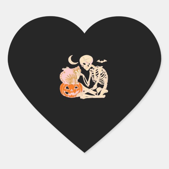 Skeleton Hugging Cat Halloween Cat Lover Cat Class Heart Sticker (Front)