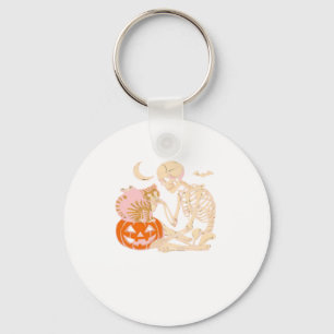 Skeleton Hugging Cat Halloween Cat Lover Cat Class Keychain