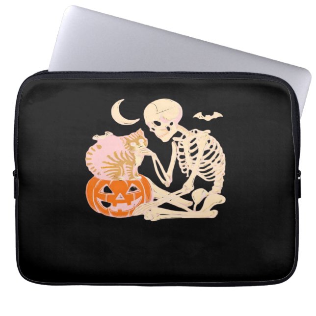 Skeleton Hugging Cat Halloween Cat Lover Cat Class Laptop Sleeve (Front)