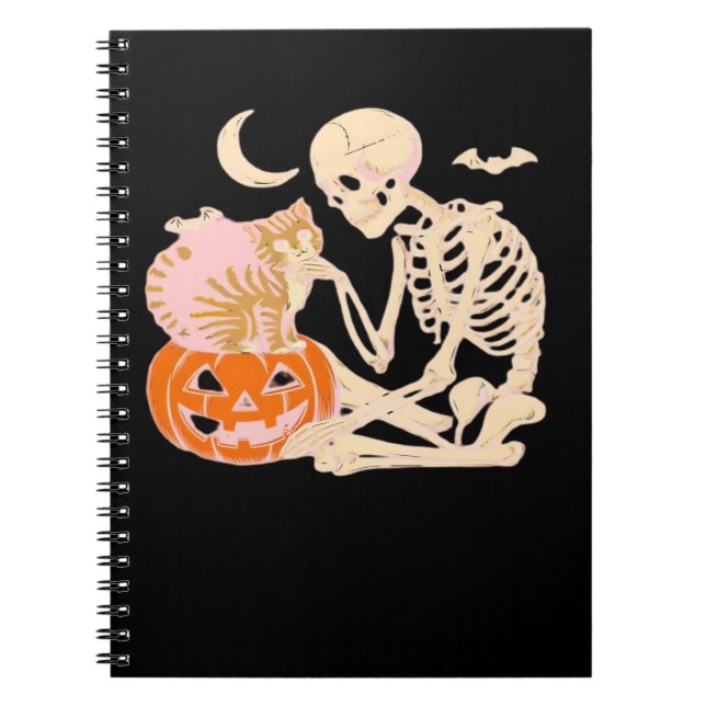 Skeleton Hugging Cat Halloween Cat Lover Cat Class Notebook (Front)