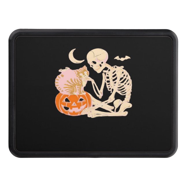 Skeleton Hugging Cat Halloween Cat Lover Cat Class Trailer Hitch Cover (Front)