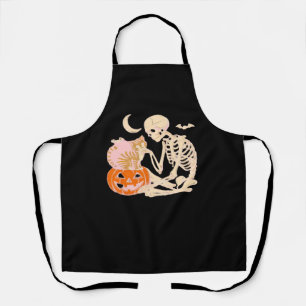Skeleton Hugging Cat Halloween Cat Lover Cat Mom D Apron