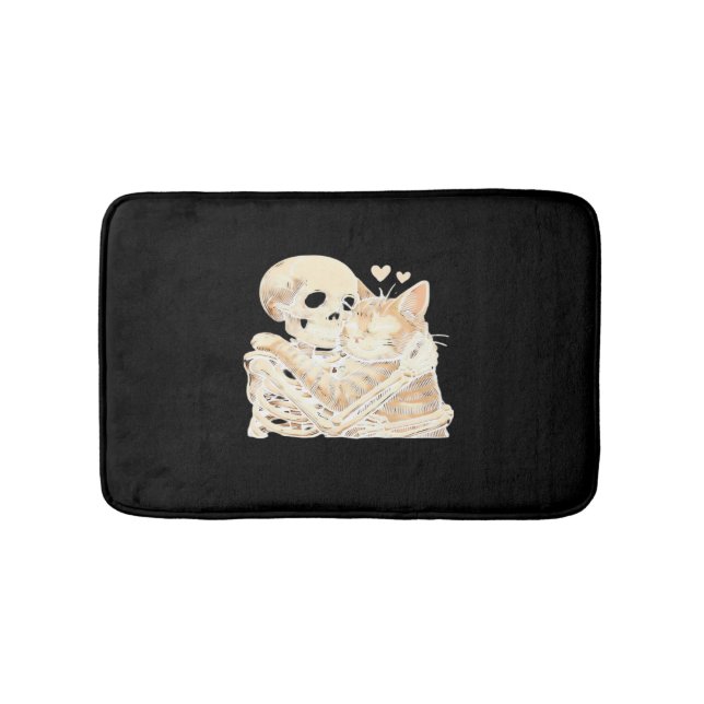 Skeleton Hugging Cat Halloween Cat Lover Cat Mom D Bath Mat (Front)