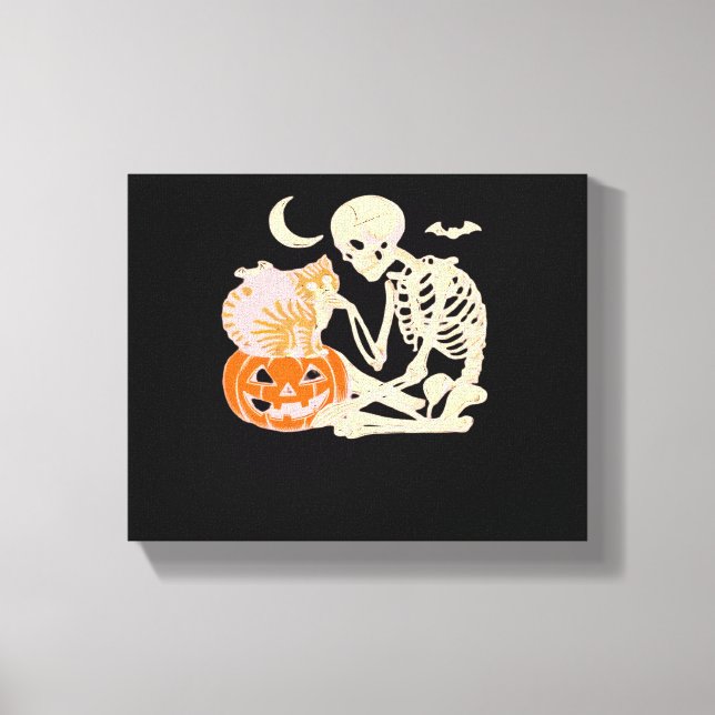 Skeleton Hugging Cat Halloween Cat Lover Cat Mom D Canvas Print (Front)
