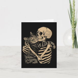 Skeleton Hugging Cat Halloween Cat Lover Cat Mom D Card