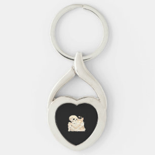 Skeleton Hugging Cat Halloween Cat Lover Cat Mom D Keychain