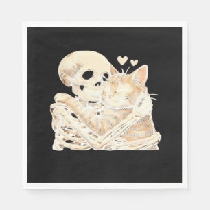 Skeleton Hugging Cat Halloween Cat Lover Cat Mom D Napkin