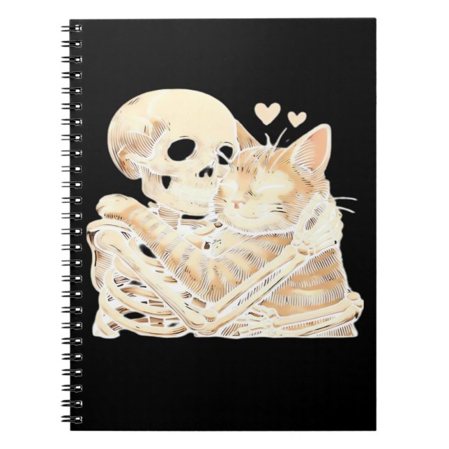 Skeleton Hugging Cat Halloween Cat Lover Cat Mom D Notebook (Front)