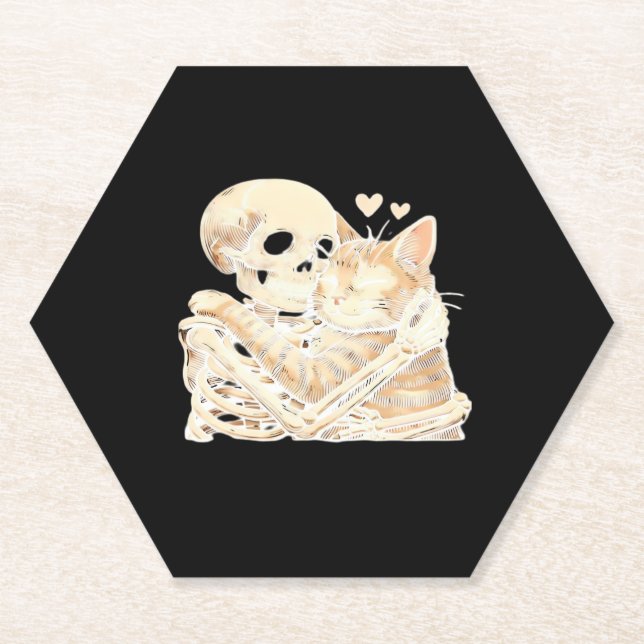Skeleton Hugging Cat Halloween Cat Lover Cat Mom D Paper Coaster (Front)