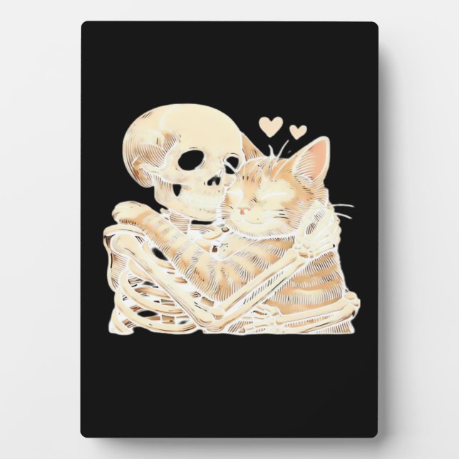 Skeleton Hugging Cat Halloween Cat Lover Cat Mom D Plaque (Front)
