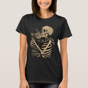 Skeleton Hugging Cat Halloween Cat Lover Cat Mom D T-Shirt