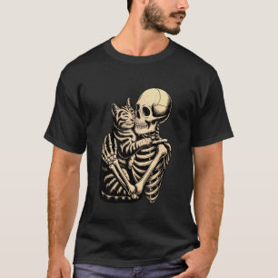 Skeleton Hugging Cat Halloween Cat Lover Cat Mom D T-Shirt