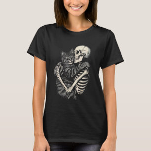 Skeleton Hugging Cat Halloween Cat Lover Cat Mom D T-Shirt