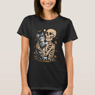 Skeleton Hugging Cat Halloween Cat Lover Cat Mom D T-Shirt