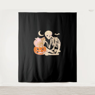 Skeleton Hugging Cat Halloween Cat Lover Cat Mom D Tapestry