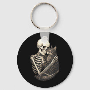 Skeleton Hugging Cat Halloween Cat Lover Cat Mom Keychain