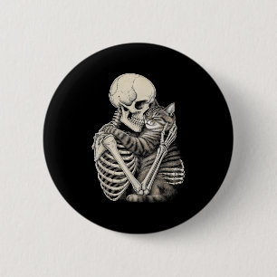 Skeleton Hugging Cat Halloween Cats Lover  2 Inch Round Button