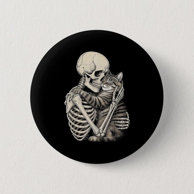 Skeleton Hugging Cat Halloween Cats Lover  2 Inch Round Button (Front)