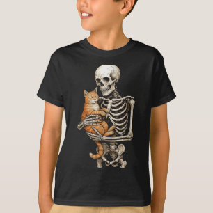 Skeleton Hugging Cat Halloween Cats Lover Cat Mom T-Shirt