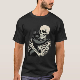 Skeleton Hugging Cat Halloween T-Shirt