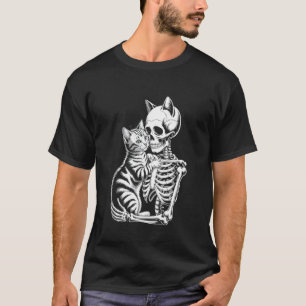Skeleton Hugging Cat Lover Funny Halloween Skull T-Shirt