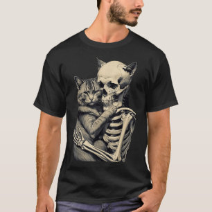 Skeleton Hugging Cat Lover Halloween Apparel  T-Shirt