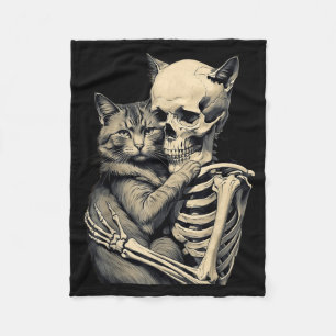Skeleton Hugging Cat Lover Halloween Funny Apparel Fleece Blanket