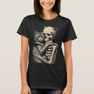Skeleton Hugging Cat Lover Halloween Tee Funny App
