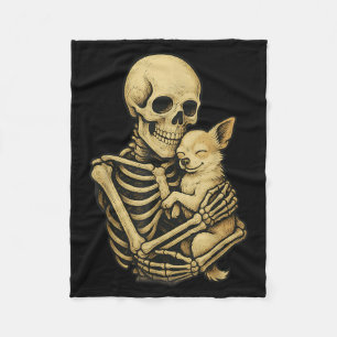 Skeleton Hugging Dog Chihuahua Funny Halloween Fleece Blanket