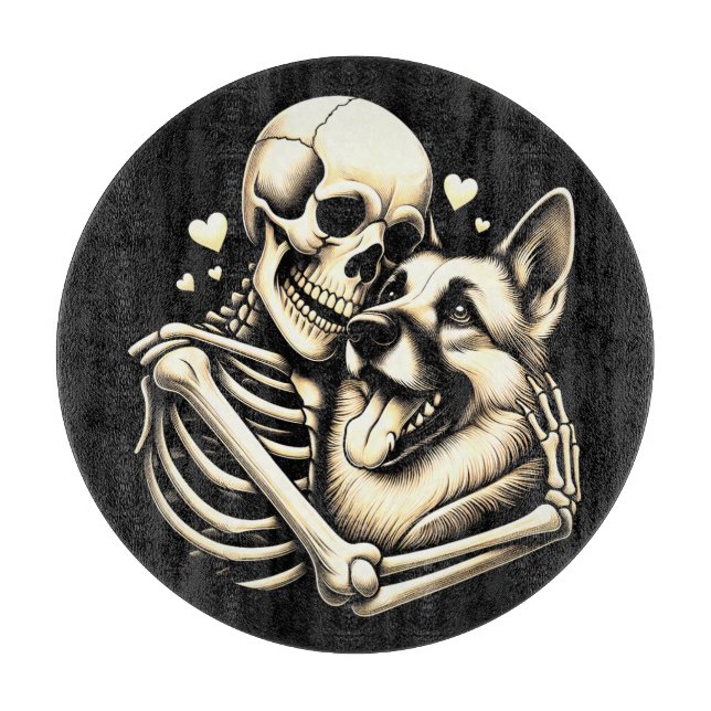 Skeleton Hugging Dog Halloween German Shepherd  Cutting Board (Front)