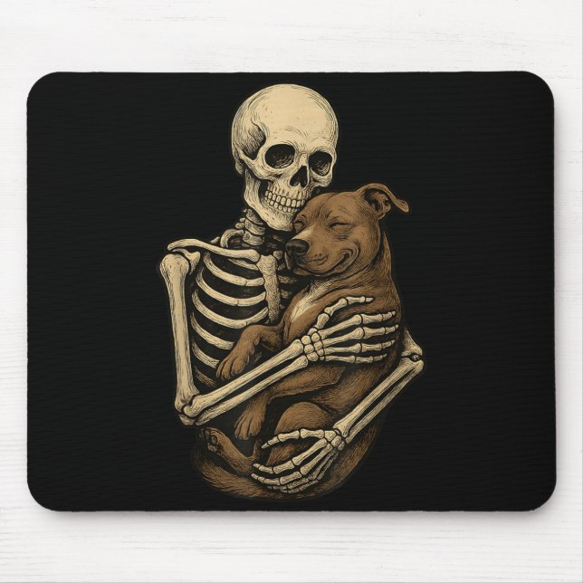 Skeleton Hugging Pittie Dog Pit Bull Funny Mouse Pad (Front)