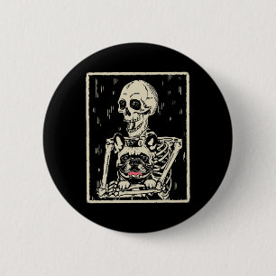 Skeleton Hugs French Bulldog Halloween Dog Lover 2 Inch Round Button