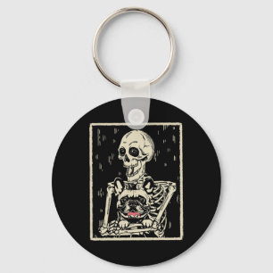 Skeleton Hugs French Bulldog Halloween Dog Lover Keychain