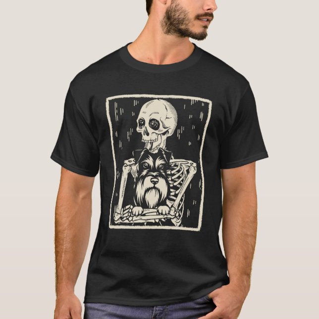 Skeleton Hugs Miniature Schnauzer Dog Halloween T-Shirt (Front)