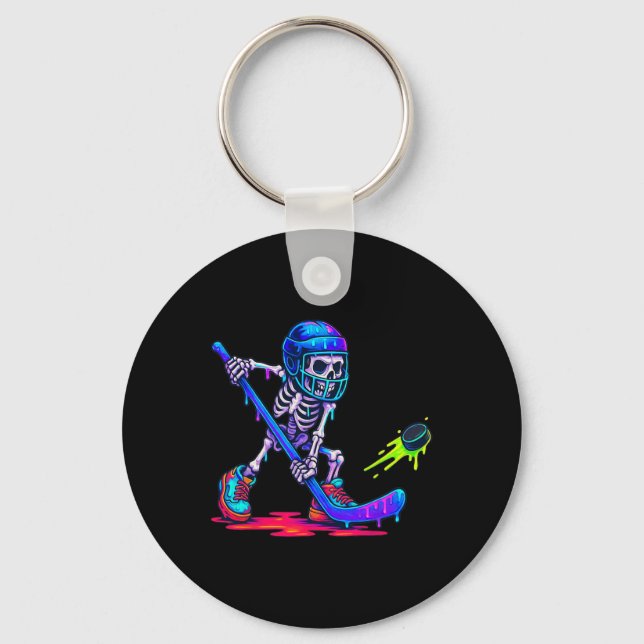 Skeleton Ice Hockey Drip Ice Cream Drip  Keychain (Front)