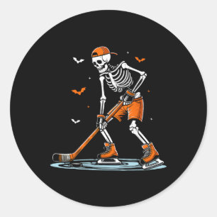 Skeleton Ice Hockey Halloween Boys Funny Halloween Classic Round Sticker